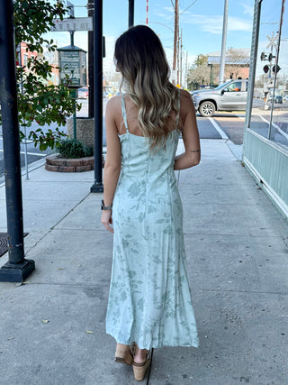 Sage Floral Print Lace Detail Dress
