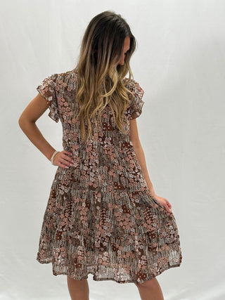 Brown Floral Print Dress