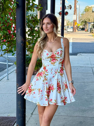 White Floral Peplum Mini Dress