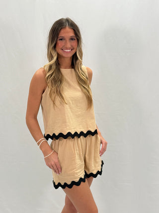Beige Sleeveless Shorts Set