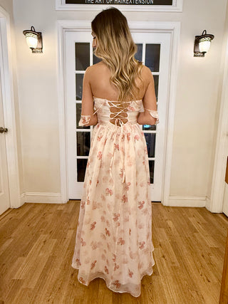 Pink Red Floral Print Dress