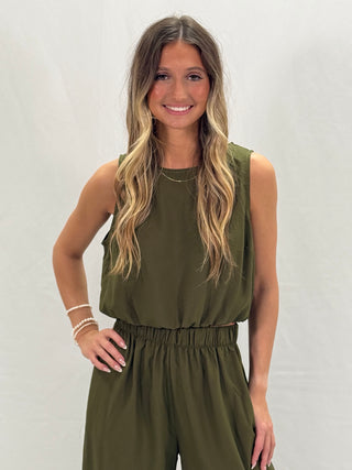 Two Piece Olive Sleeveless Set