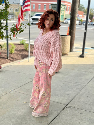 Popcorn Light Pink Crop Sweater