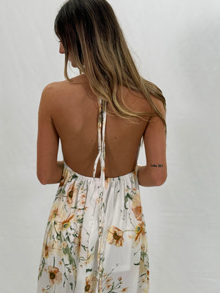Halter Neck Off White Maxi Dress