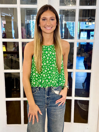Green White Sleeveless Top