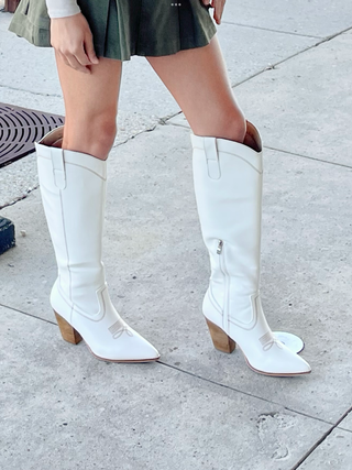 off white boots with cream stitching