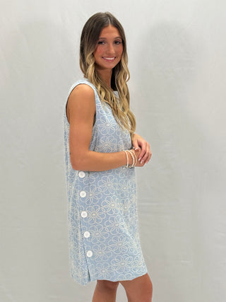 Blue Embroidery Floral Mini Dress