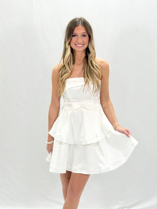 White Sleeveless Satin Dress