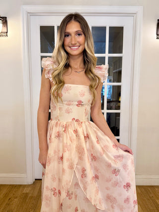 Pink Red Floral Print Dress