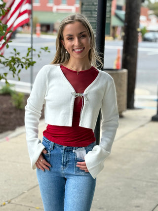 Bell Sleeve White Crop Sweater