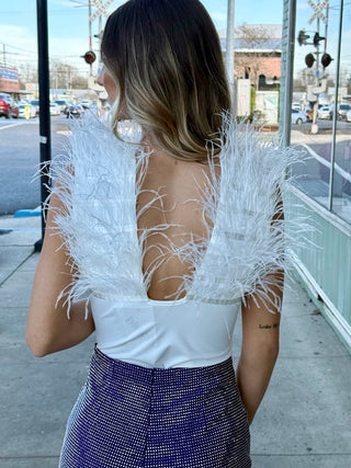 White Feather Shoulder Bodysuit