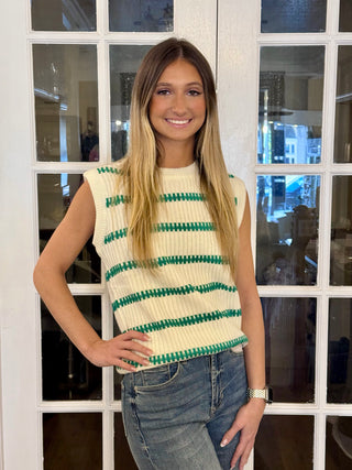 Green Striped Sleeveless Top