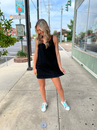 Black Sporty Mini Dress Lined