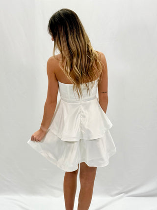 White Sleeveless Satin Dress