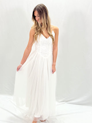 White Embroidery Skirt Midi Dress