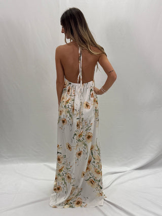 Halter Neck Off White Maxi Dress
