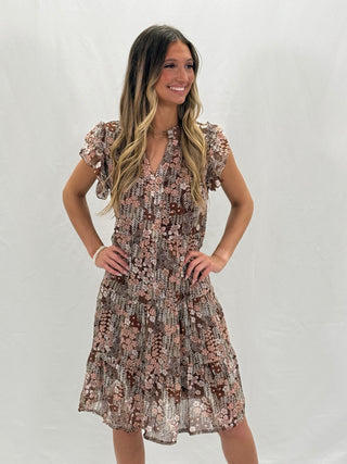 Brown Floral Print Dress