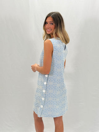 Blue Embroidery Floral Mini Dress