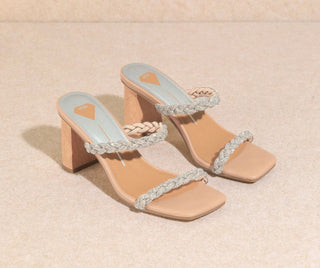 Braided rhinestone heels with square round toe