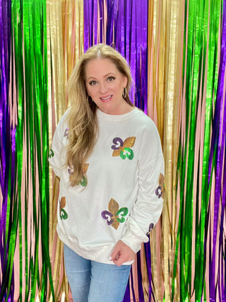 Sequin Mardi Gras Pullover Sweatshirt