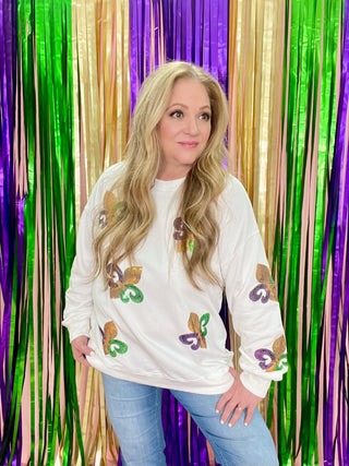 Sequin Mardi Gras Pullover Sweatshirt