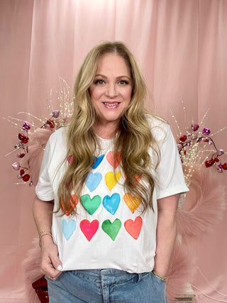 Colorful Heart Shaped Print T-Shirt