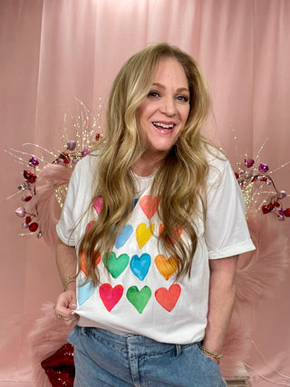Colorful Heart Shaped Print T-Shirt