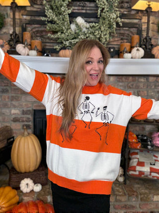 Stripe Sweater With Embroidered Dancing Skeletons