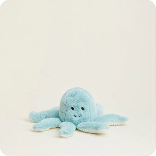 A plush blue octopus with a smiling face, designed as a Warmies product.