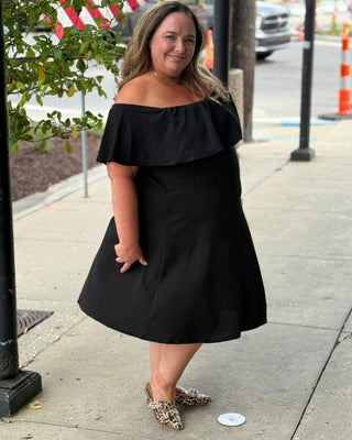 Off Shoulder Black Ruffle Dress