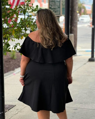 Off Shoulder Black Ruffle Dress