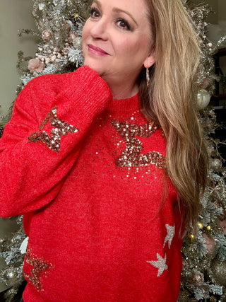 Star Sequin Red Sweater