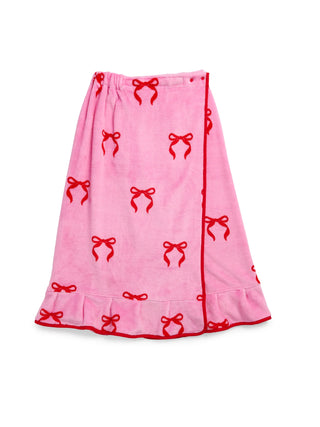 Pink bow wrap with red bow pattern on a white background