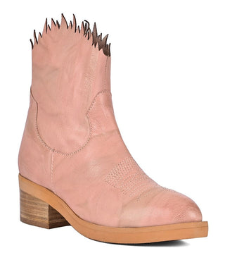Blush ankle leather boots with wooden bottom