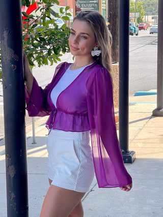 sheer purple long sleeve crop top
