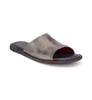 A light, graphite, colored leather sandal