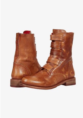 Brown leather boots with straps