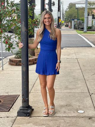 Blue one shoulder romper