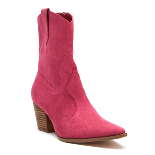 Suede Hot Pink Boots with point toe and wooden heel