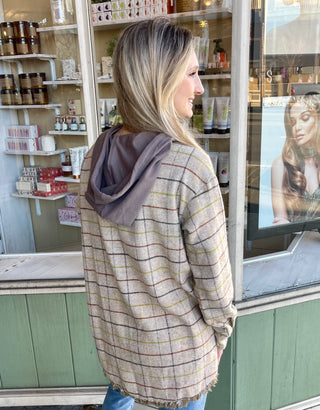 Oat Khaki Frayed Hoodie Shacket