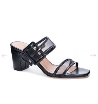 Mesh black heels with a buckle