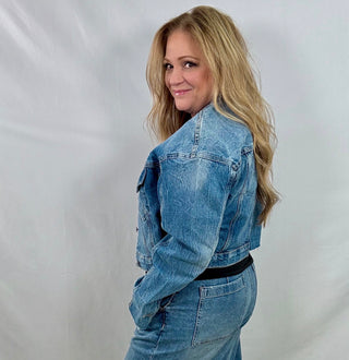 Woman wearing a denim jacket with denim jeans￼
