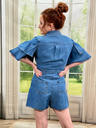 Ruffled SS Denim Romper