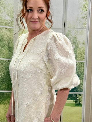 3D Floral Ivory Mini Dress