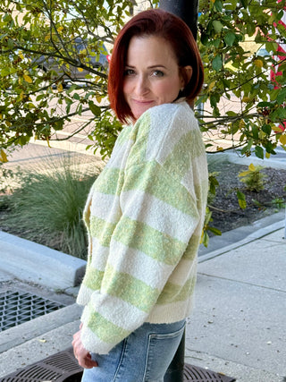 Cream Green Stripe Cardigan