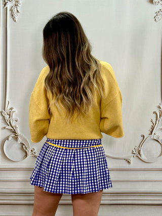 Gingham Purple/Yellow Pleated Skirt