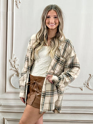 Plaid Khaki Multi LS Top