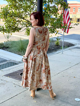 Maraux Taupe Rust Floral Skirt
