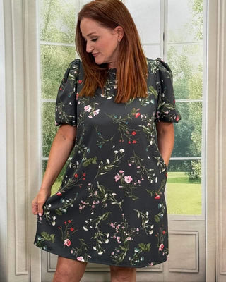 Grey Floral Shift Mini Dress