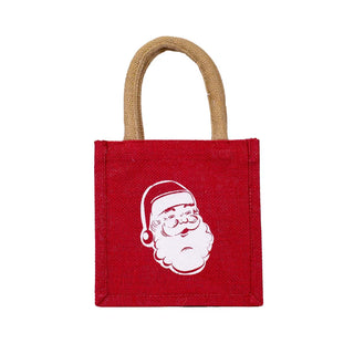 Red bag with a white Santa Claus face design on a white background
